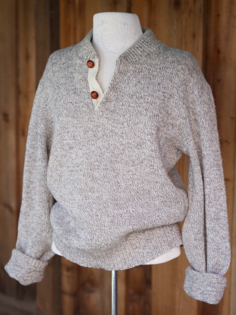 Vintage 70's High Sierra Heather Oatmeal Brown Knit V-Neck Sweater Men's L